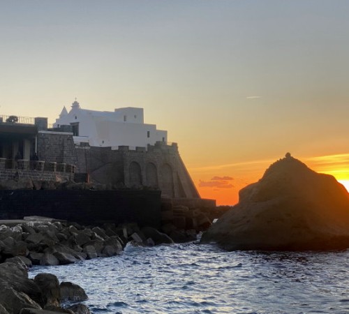 Sunset and Church of Soccorso in Forio d'Ischia