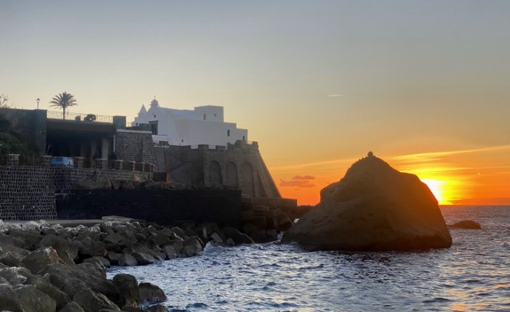 Sunset and Church of Soccorso in Forio d'Ischia