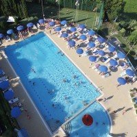 View from the drone of the main pool with cervical waterfalls