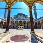 Details of the marble columns and porticos, typical of the 16th-century Ottoman architecture of the Süleymaniye Mosque in Istanbul