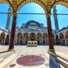 Details of the marble columns and porticos, typical of the 16th-century Ottoman architecture of the Süleymaniye Mosque in Istanbul