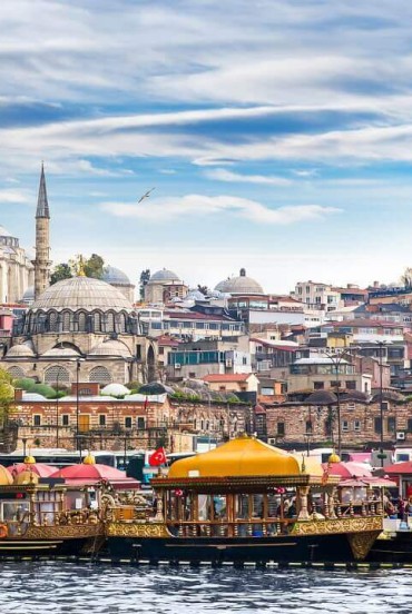 Typical fishing boats in the Golden Horn harbor in Istanbul