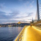 Evening stroll on the Golden Bridge in the Golden Horn in Istanbul