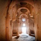 Ortahisar facade of ancient Greek Orthodox monastery carved into the rock