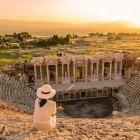 View of the Hierapolis Amphitheater in Pamukkale, Turkey