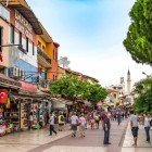 Shopping along the main street of Kusadasi in Turkey.