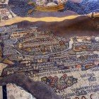 Fantastic mosaic depicting the map of Jerusalem, Palestine, Jordan, and Israel