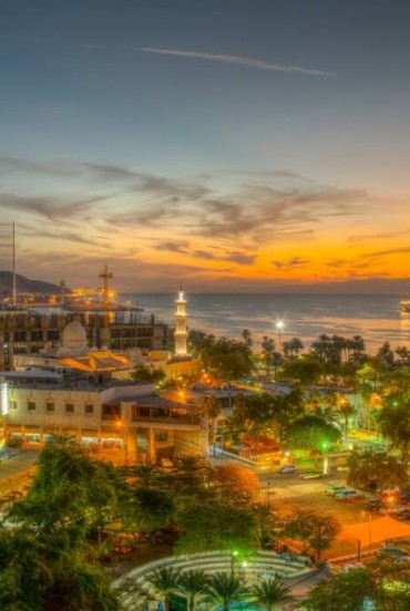 City of Aqaba, Jordan seen at sunset