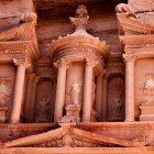 Details of the façade of the city of Petra, capital of the ancient Nabatean people in Jordan