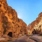 Little Petra, Jordan, view of the rock-carved buildings of aenaria