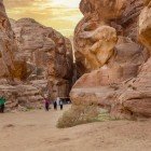 View of the rocks and the road in Little Petra, Siq al-Barid in Wadi Musa, Jordan