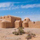 The Qasr Amra Castle in the desert in Jordan, built in the 8th century by the Umayyad caliph Walid II.