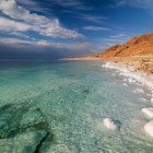 View of the Dead Sea coast in Jordan.