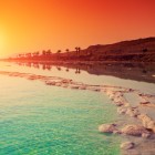 Spectacular sunrise on the shores of the Dead Sea in Jordan