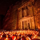 Al-Khazneh, known as "The Treasury," in the ancient city of Petra by night