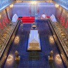 In the Mausoleum of Mohammed V in Rabat rest King Mohammed V, Hassan II, and Moulay Abdallah, surrounded by zellige mosaics, gilded wood, and onyx sarcophagi.