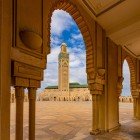 The Hassan II Mosque in Casablanca, one of the largest in the world, overlooks the Atlantic Ocean with a minaret 210 meters high.