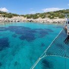 Gulet at anchor in Molla Ibrahim Bay, Bodrum Peninsula, Muğla district, Aegean Sea, Turkey.