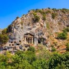 The Tomb of Amyntas, also known as the Tomb of Fethiye, is an ancient rock-cut burial site dating back to the city of Telmessos in ancient Lycia. Today, it stands in the heart of Fethiye, in Turkey's Muğla Province