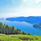 View of Lake Biwa from the top of Mount Shizugatake in Nagahama City, Shiga Prefecture, Japan.
