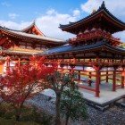 Top view of the Phoenix Hall of Byodo-In Temple, UNESCO World Heritage, in Uji, Kyoto Prefecture, Kansai region, Japan.