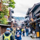 Scenic panoramic view of the city of Takayama, nestled in the Japanese Alps and known as the "Little Kyoto of Japan," founded during the refined Edo period.