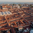 An aerial view of the Grand Bazaar, Istanbul's famous covered market with its numerous streets and traditional shops.
