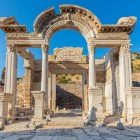 The Temple of Hadrian in Ephesus, built in the 2nd century AD, is a Roman architectural masterpiece dedicated to Emperor Hadrian and the goddess Athena.