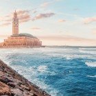 The Hassan II Mosque in Casablanca, one of the largest in the world, overlooks the Atlantic Ocean with a minaret 210 meters high.
