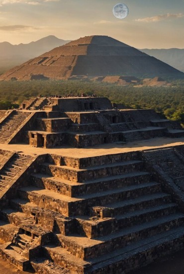 The majestic Pyramids of the Sun and the Moon in Teotihuacan, Mexico, an ancient pre-Columbian city, captivate with their grandeur and history, a UNESCO World Heritage Site.