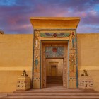 Atlas Film Studio in Ouarzazate, with Egyptian-style decorated sets and historic scenery used in international films.
