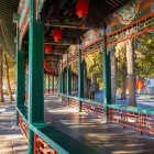 The Long Corridor of the Summer Palace, adorned with thousands of mythological and historical paintings, links the main buildings at the foot of the hill, offering picturesque views of the lake.