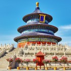 Close-up of the Hall of Prayer, the ceremonial heart of the Ming era: circular roofs and celestial decorations celebrating the harmony of heaven and earth.