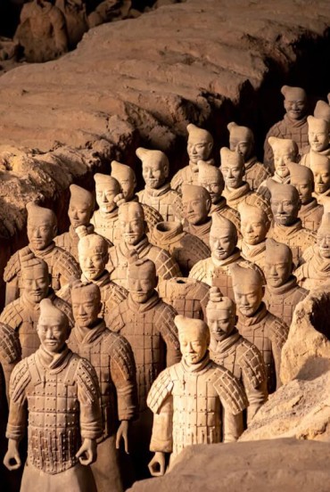 The Terracotta Army, discovered in 1974, guarded the tomb of the first Qin emperor, a symbol of power and millennial Chinese funerary art.