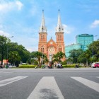 In Ho Chi Minh, the Notre-Dame Basilica enchants visitors with its red brick façade, twin towers, and French colonial architectural details.