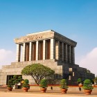 The Ho Chi Minh Mausoleum, located in Ba Dinh Square in Hanoi, is a marble and granite monument honoring the Father of Vietnamese Independence.
