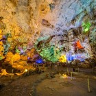 Dâu Gỗ Cave, nestled among karst islets, offers spectacular rock formations and a unique natural setting in Halong Bay.