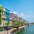 Hanoi’s “Little Venice,” within the Mega Grand World complex, is a district inspired by Italy, featuring canals, gondolas, and pastel-colored facades.