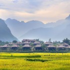 The Mai Châu Ecolodge blends into the hills and rice fields, offering a stay immersed in nature and the tradition of local Vietnamese villages.