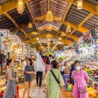 Stalls and shops at Bến Thành sell typical Vietnamese products: spices, tea, handicrafts, and traditional items for tourists and locals.