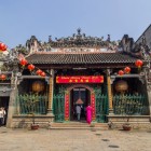 Thien Hau Pagoda in Saigon, dedicated to the sea goddess, displays Chinese art, red lanterns, and frescoes blending devotion and local culture.