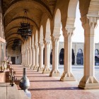 Ancient caravanserai in Baku with elegant arches and a historic courtyard. A charming place that reflects the Silk Road tradition in the heart of Azerbaijan.