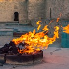 The braziers of the Absheron Fire Temple originate from natural gas seepages from the underground which, once ignited, feed continuous and evocative flames.