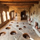 Kakheti region, eastern Georgia: ancient wine cellar of the Nekresi Monastery with traditional kvevri wine vessels, in the heart of the historic wine-growing area whose capital is Telavi.