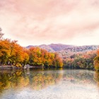 Stunning autumn colors of Lake Parz, a small mountain lake near Dilijan, in Dilijan National Park (Tavush). A natural oasis among forests and silence.
