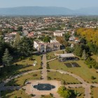 Aerial view of Dadiani Palace in Zugdidi, surrounded by an elegant park. A fascinating historic site in Georgia, blending art, culture and nature.