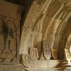 Group of beautiful khachkars, medieval Armenian stone crosses, at Haghpat Monastery in Lori province, a remarkable example of Armenian sacred art.