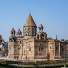 View of the Echmiadzin Cathedral in Armavir province, Armenia, a masterpiece of religious architecture and spiritual center of the Armenian Apostolic Church.