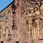 Details of the local bazaar in Kutaisi’s old town, with carved bas-reliefs depicting traditional scenes and decorations reflecting the area’s history.