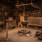 Interior of the Svaneti Ethnographic Museum, with traditional tools and objects. A simple setting that tells the daily life in the Georgian mountains.